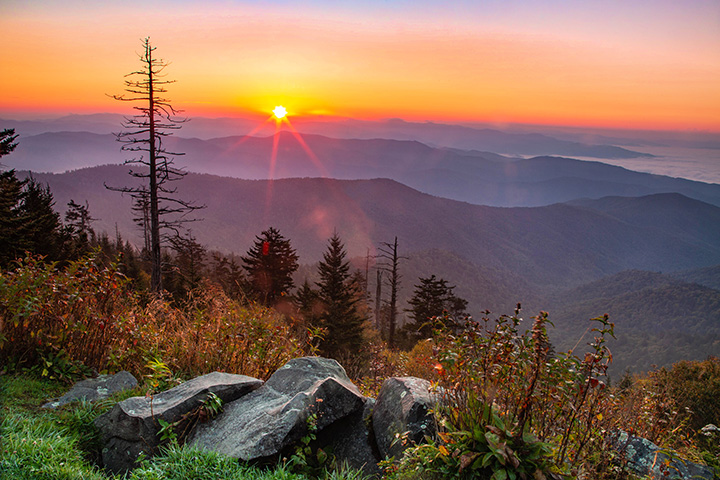 Sunrise at Clingmans Dome in Fall in Smoky Mountains National Park