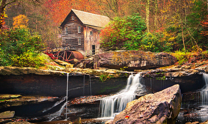 Babcock State Park Grist Mill in West Virginia in autumn